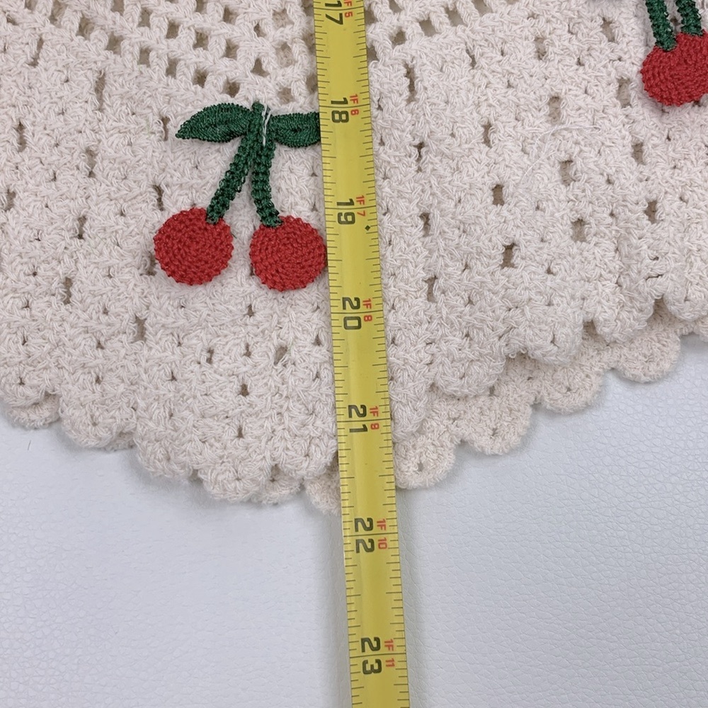 Rebellion Crochet knit Cherry design Tank Top Creme Red green Size Medium NWT - Picture 13 of 14